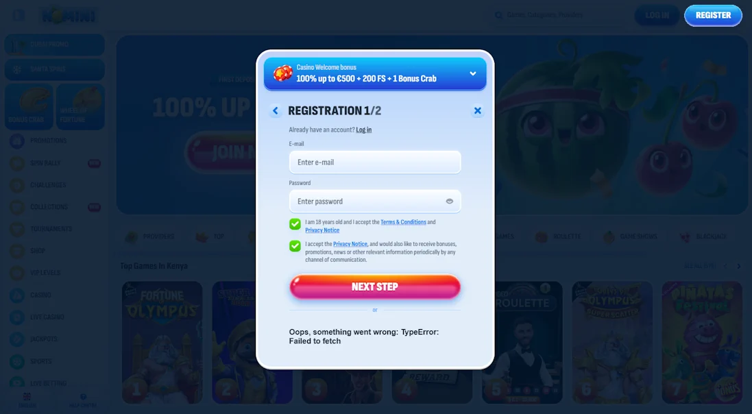 Nomini Registration Screenshot