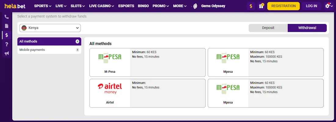 Helabet Withdrawal Screenshot