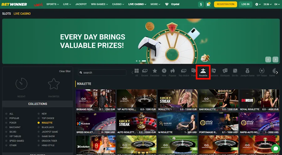 Betwinner Roulette Screenshot