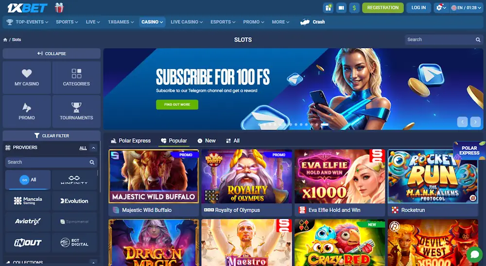 1xBet Casino Screenshot