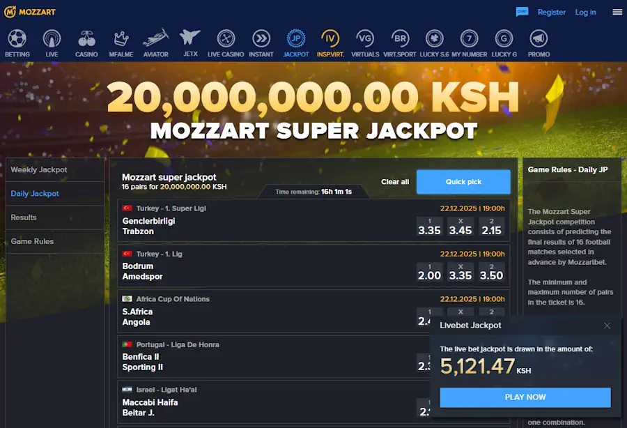MozzartBet Jackpots Screenshot