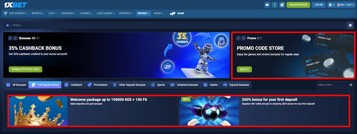 1xBet Welcome bonuses and promo codes Screenshot